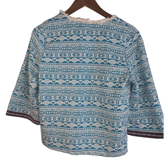 Valerie Stevens Tribal Aztec Print Open Front Boho Cardigan 3/4 sleeves sz M - Picture 3 of 7